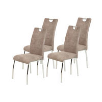 STUHL-SET 4 Stück  in Stahl Mikrofaser Metall, Textil  - Chromfarben/Beige, MODERN, Textil/Metall (44/98/61cm) - MID.YOU