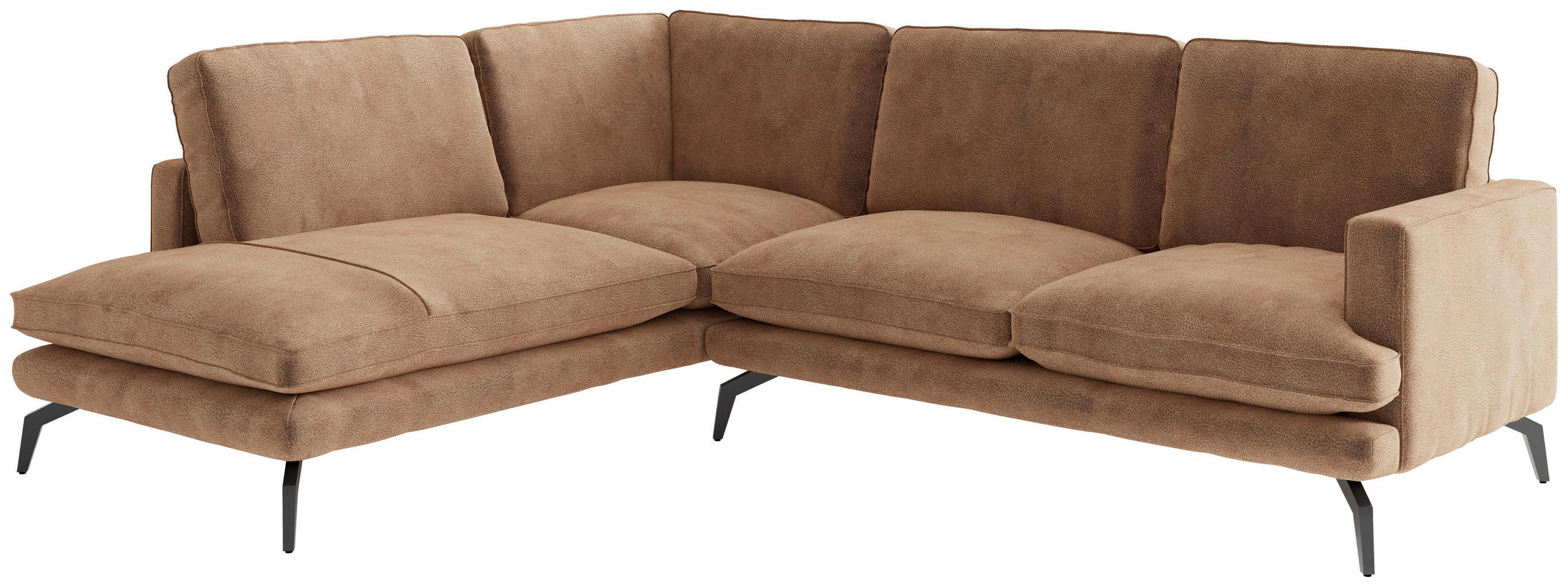 ECKSOFA Braun Flachgewebe  - Dunkelgelb/Schwarz, Design, Textil/Metall (202/250cm) - Livetastic