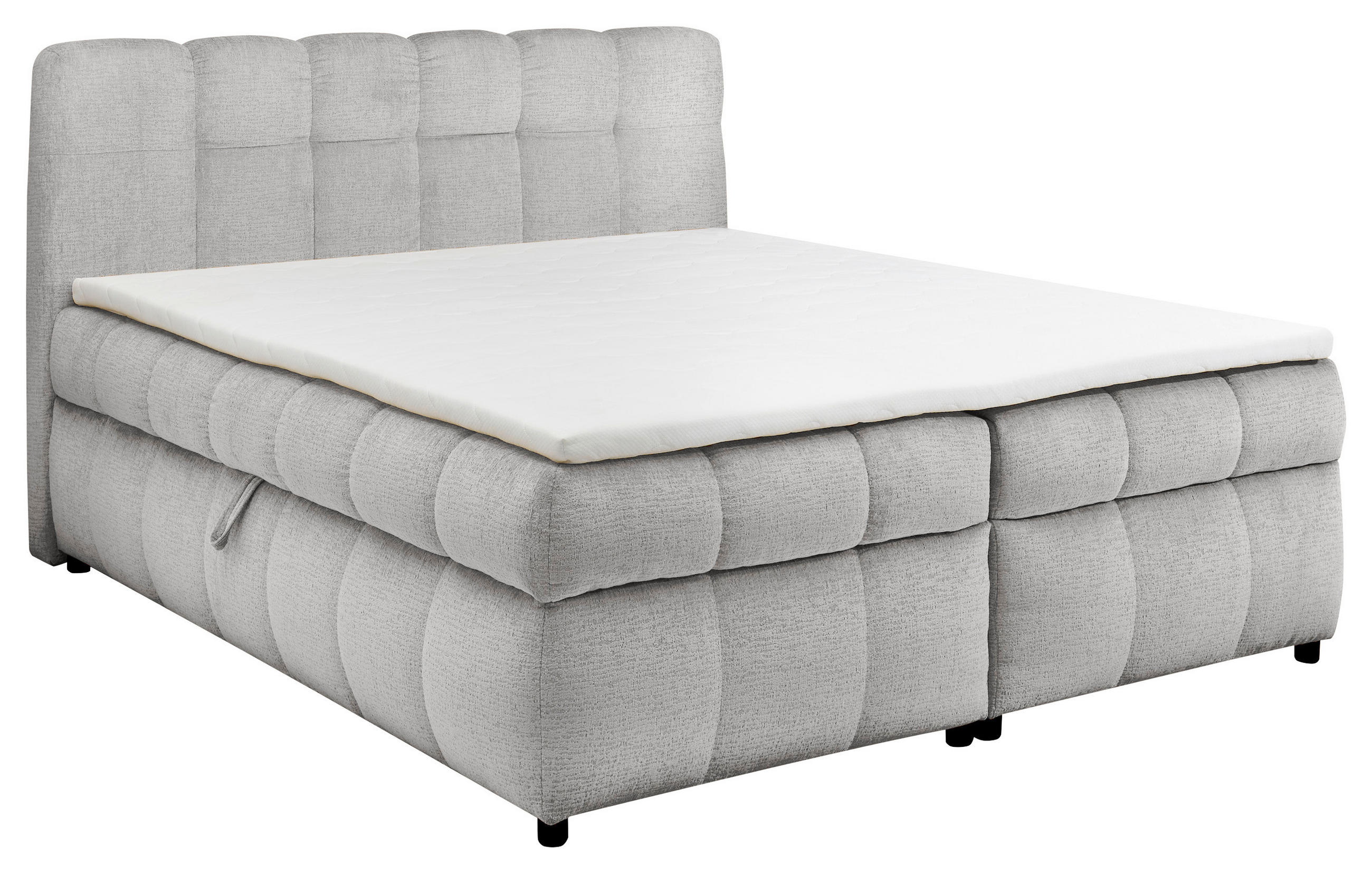 BOXBETT 180/200 cm,  in Hellgrau, Bettkasten, Topper, H2 + H2 = mittel  - Hellgrau/Schwarz, Design, Kunststoff/Textil (180/200cm) - Esposa