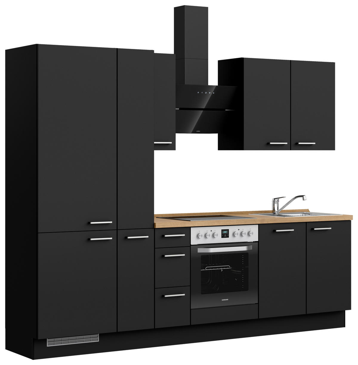 KÜCHENBLOCK 270 cm   in Schwarz, Eichefarben  - Edelstahlfarben/Eichefarben, MODERN, Holzwerkstoff/Metall (270cm) - Nobilia