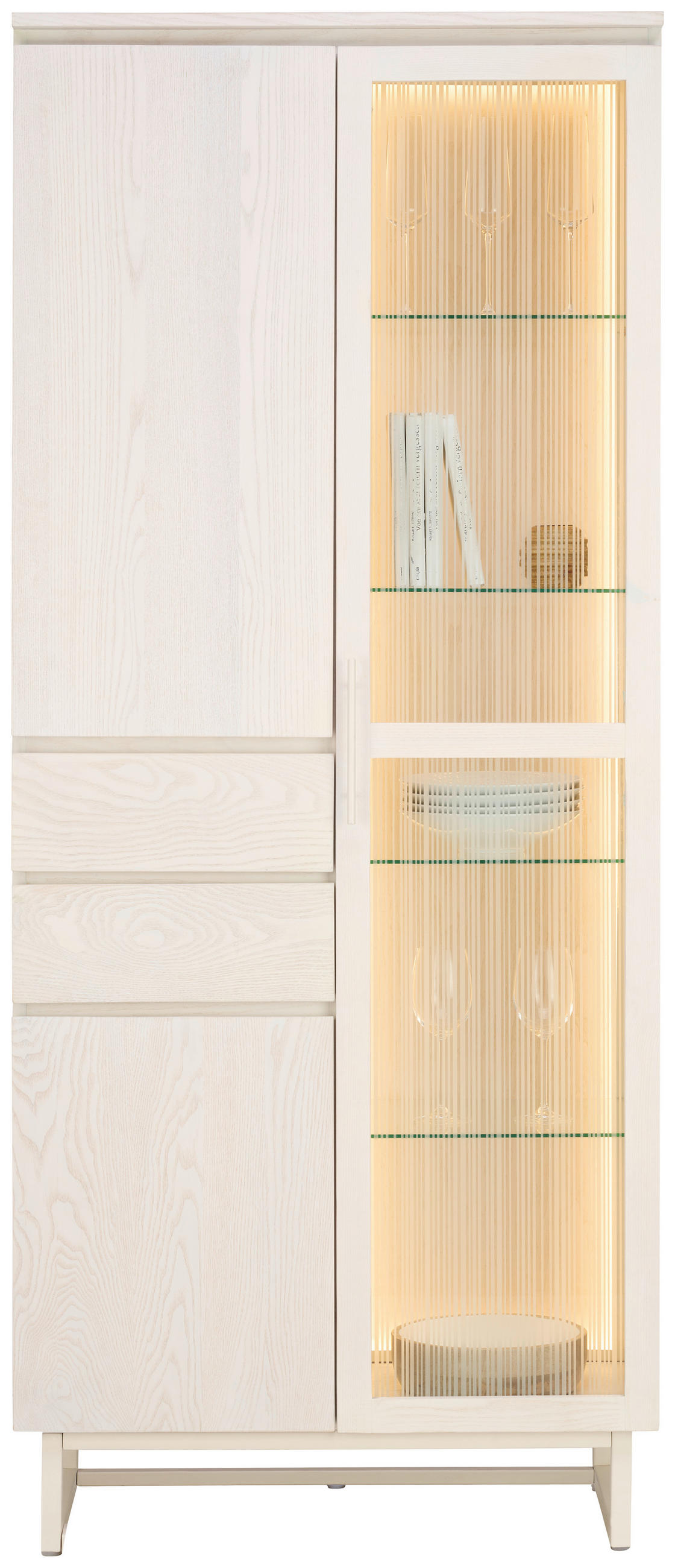 VITRINE furniert, massiv Esche Weiss  - Weiss/Eschefarben, Modern, Glas/Holz (80/190/43cm) - Lomoco