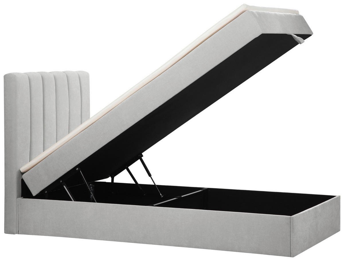 BOXBETT 100/200 cm,  in Hellgrau, Matratze, gepolstertes Kopfteil, Bettkasten, Topper, H3 = fest  - Hellgrau/Schwarz, Basics, Kunststoff/Textil (100/200cm) - Chameo