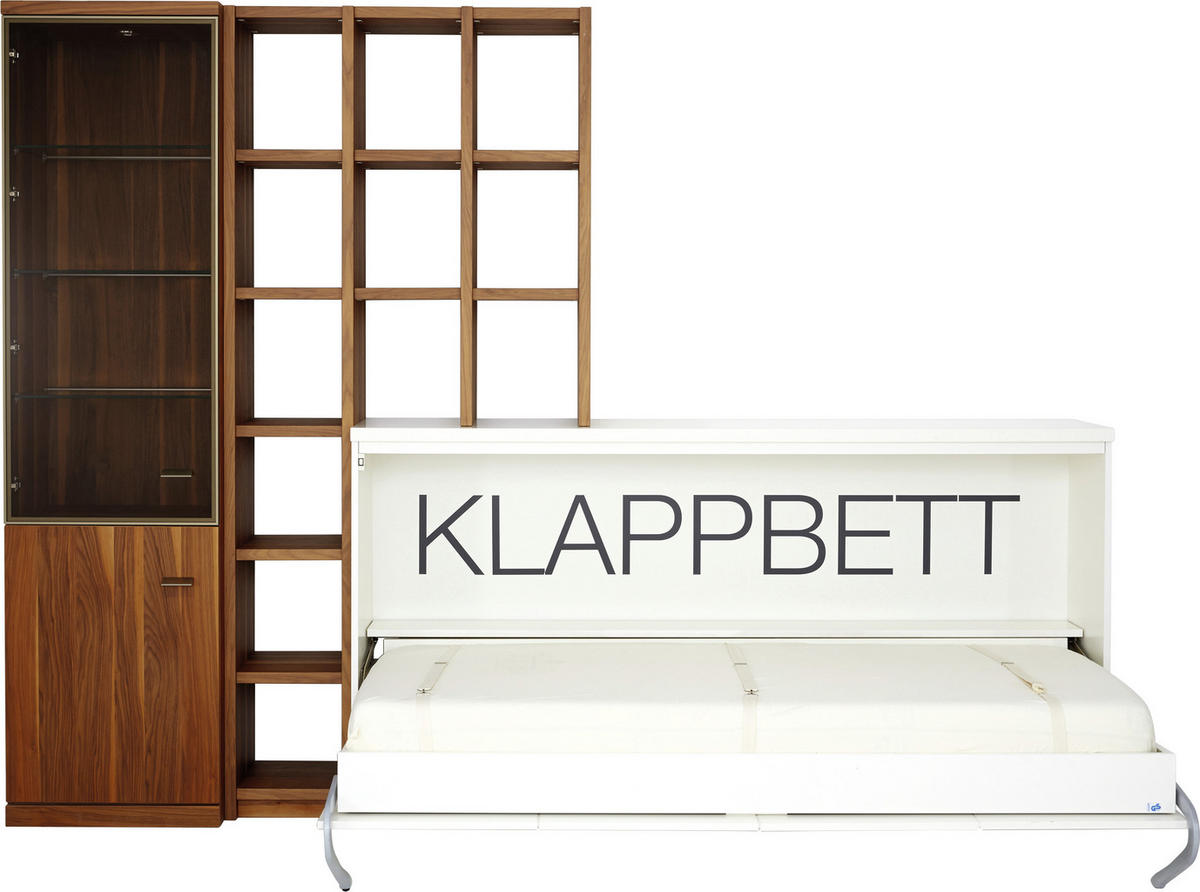 WOHNWAND  in Weiß, Nussbaumfarben   - Nussbaumfarben/Weiß, KONVENTIONELL, Glas/Holzwerkstoff