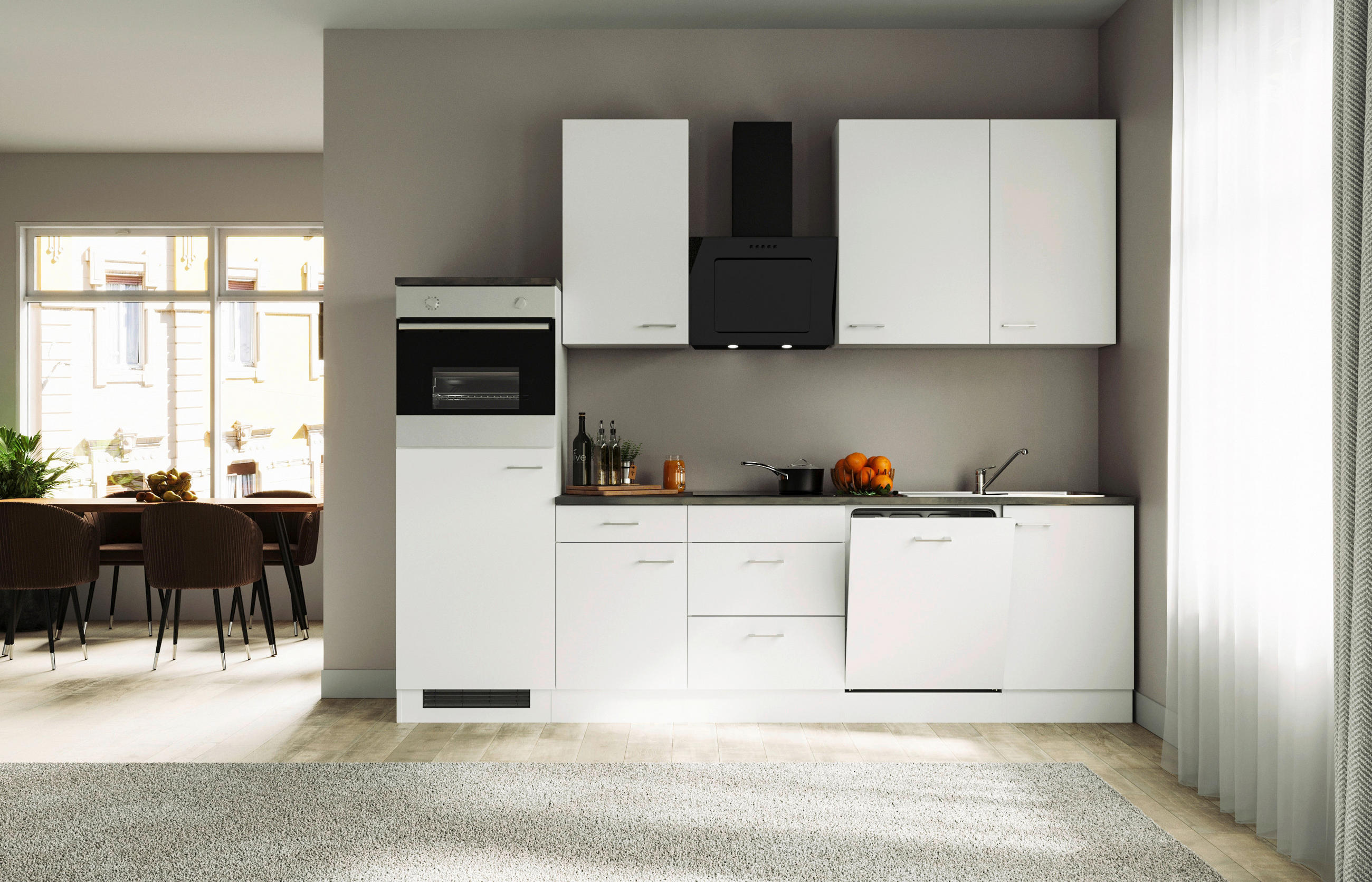 KÜCHENBLOCK 280 cm in Weiß - Graubraun/Alufarben, KONVENTIONELL, Holzwerkstoff/Kunststoff (280cm) - FlexWell
