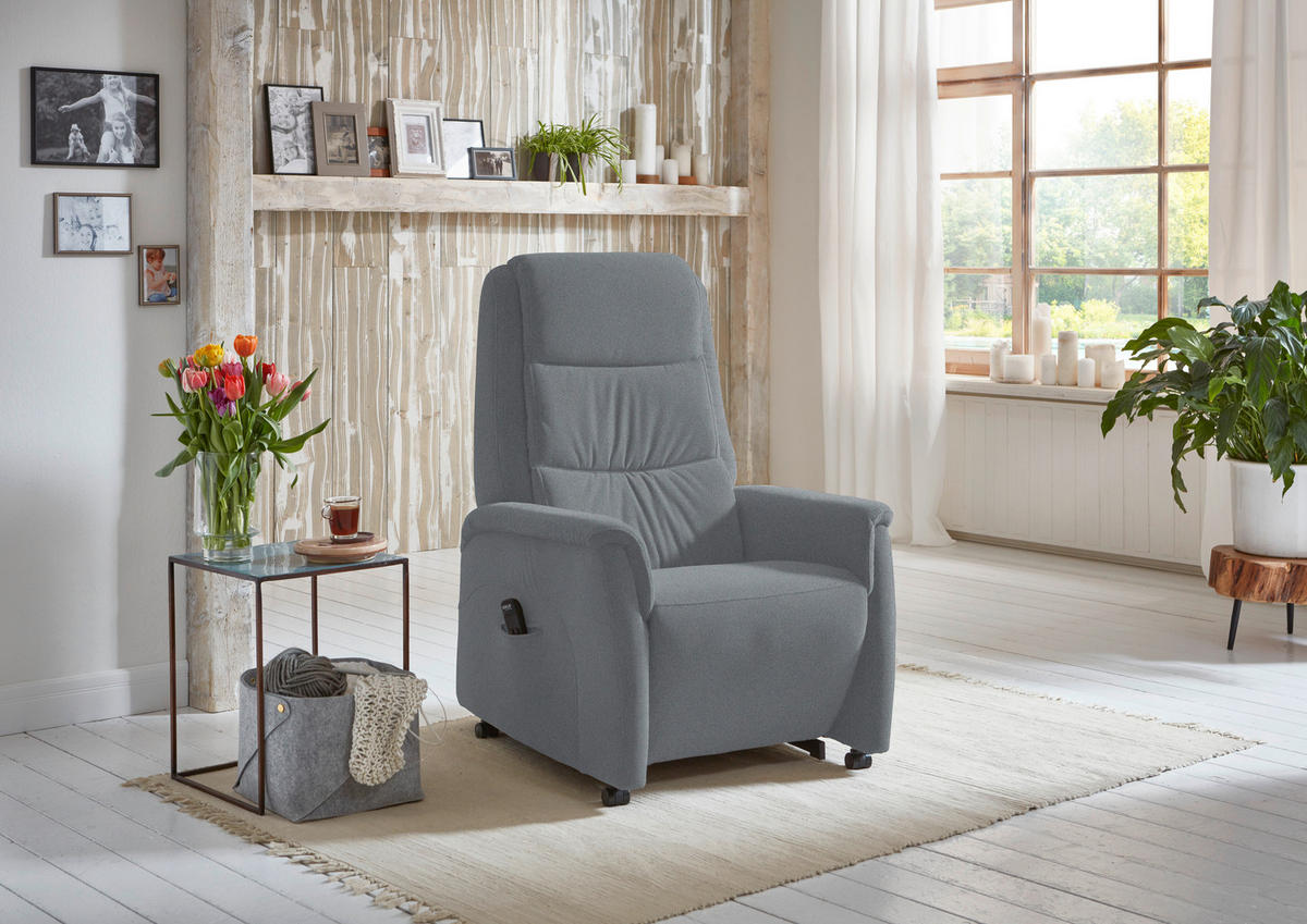 FERNSEHSESSEL Valdera  mit Relaxfunktion, Aufstehhilfe, Rücken echt Mikrofaser Hellgrau  - Hellgrau/Schwarz, KONVENTIONELL, Kunststoff/Textil (70/107/88cm) - Livetastic