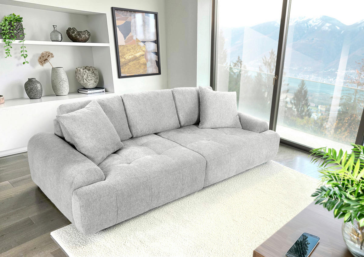 BIGSOFA Flachgewebe Beige  - Beige/Schwarz, KONVENTIONELL, Kunststoff/Textil (276/95/130cm) - Carryhome