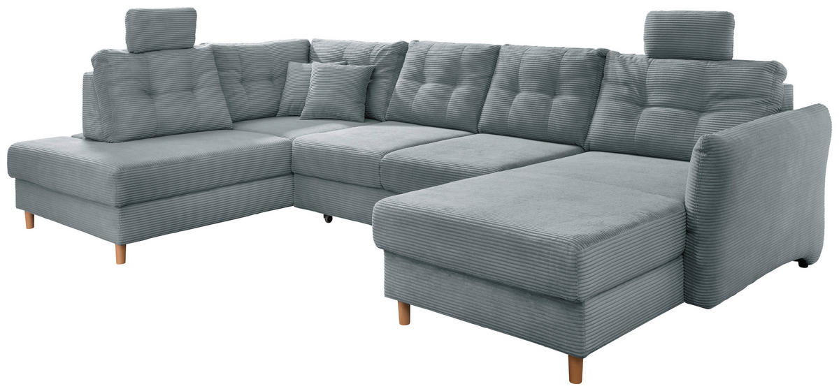 WOHNLANDSCHAFT in Cord Hellblau  - Naturfarben/Hellblau, Modern, Holz/Textil (206/338-352/176cm) - Livetastic