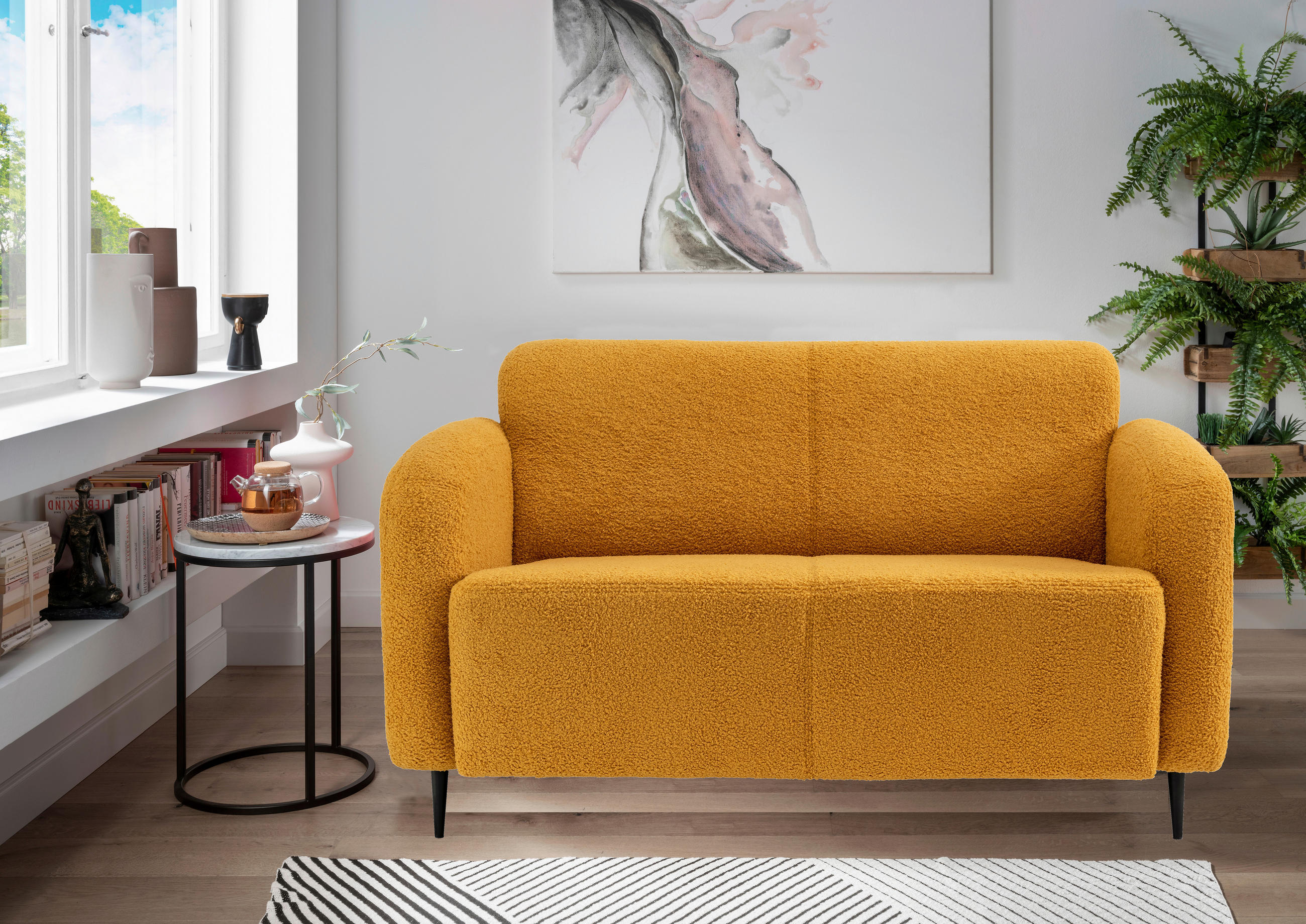 2-SITZER-SOFA Teddystoff Gelb  - Gelb/Schwarz, MODERN, Textil/Metall (140/76/90cm) - Livetastic
