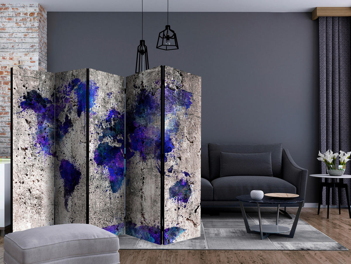 Paravent doppeltseitig mit 5  Flügel - Beige/Violett, Basics, Holz/Textil (225/172cm) - artgeist