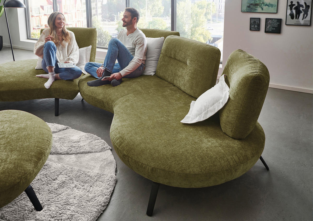 BIGSOFA Flachgewebe Olivgrün  - Schwarz/Olivgrün, Design, Textil/Metall (456/93/138cm) - Moderano