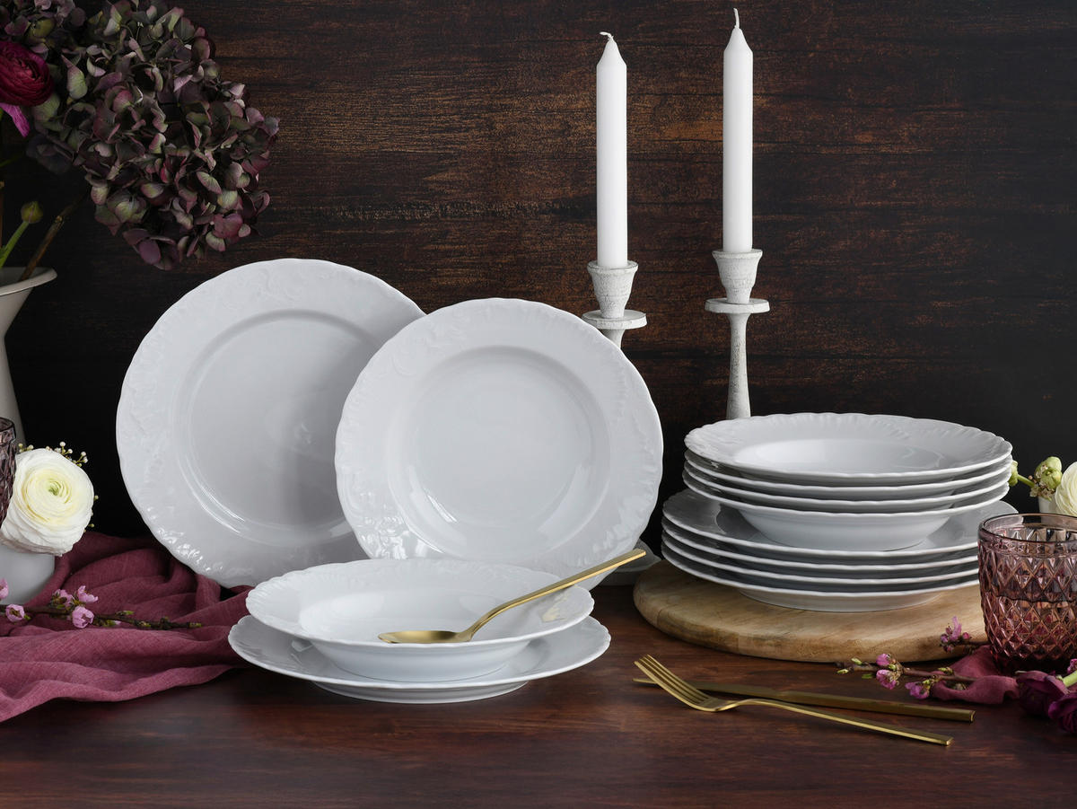 TAFELSERVICE Weiß Rokoko weiss 12-teilig  - Weiß, Basics, Keramik - Creatable