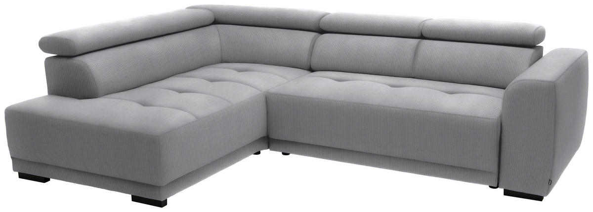ECKSOFA in Feincord Hellgrau  - Hellgrau/Schwarz, Design, Kunststoff/Textil (205/284cm) - MID.YOU