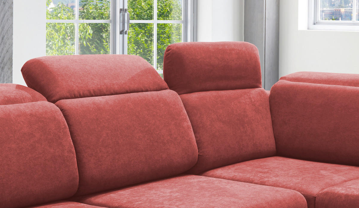 ECKSOFA Mikrofaser Rot  - Chromfarben/Rot, Design, Textil/Metall (283/228cm) - Livetastic
