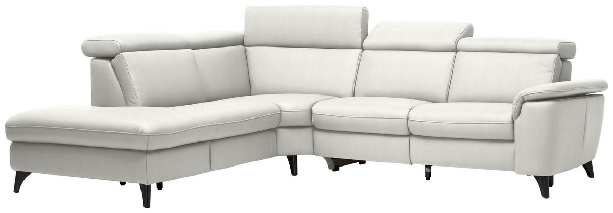ECKSOFA in Echtleder Weiß  239/285 cm  - Schwarz/Weiß, Design, Leder/Metall (239/285cm) - Cantus