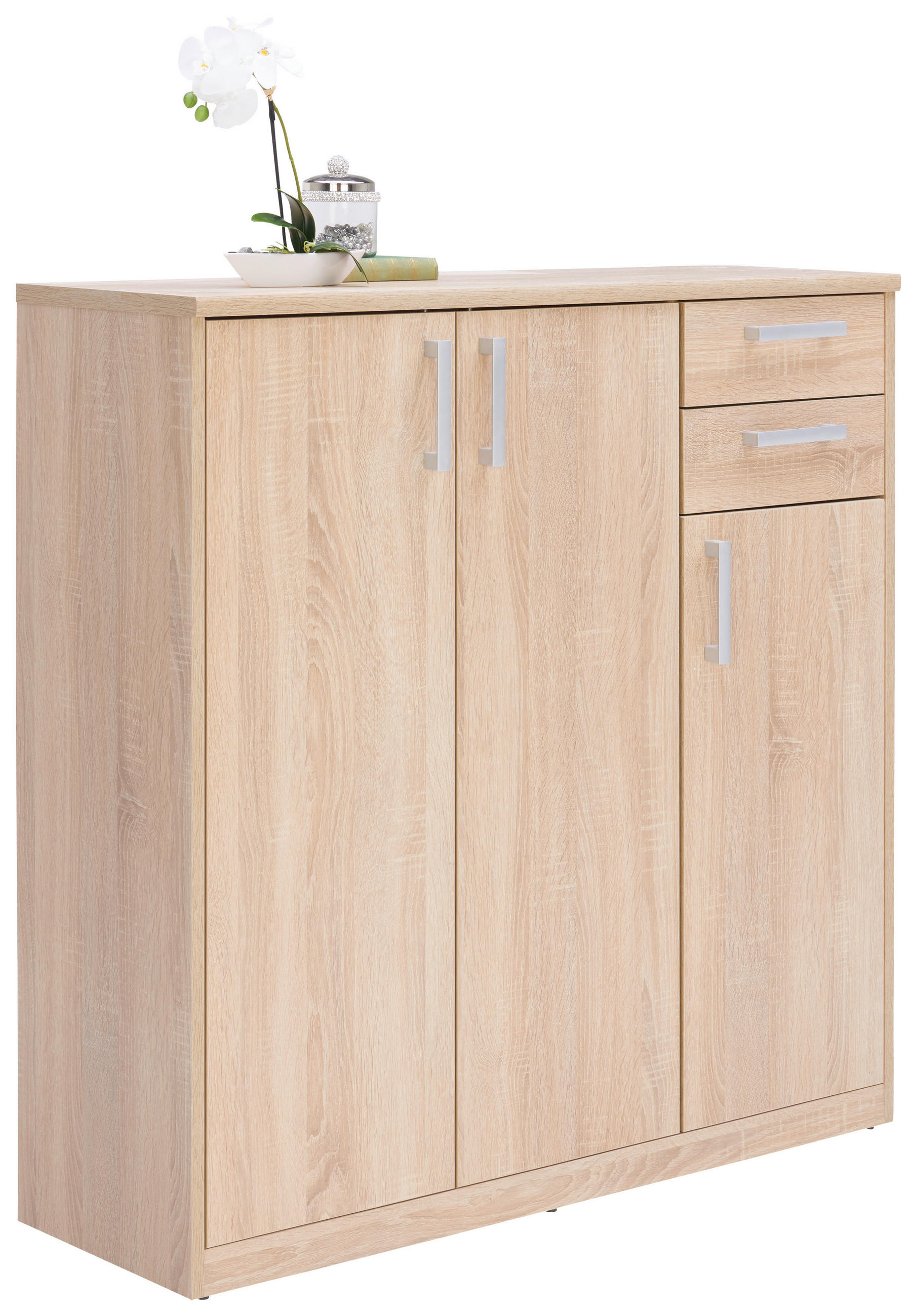 KOMMODE Sonoma Eiche - Silberfarben/Schwarz, Basics, Holzwerkstoff/Metall (106/110/36cm) - Xora
