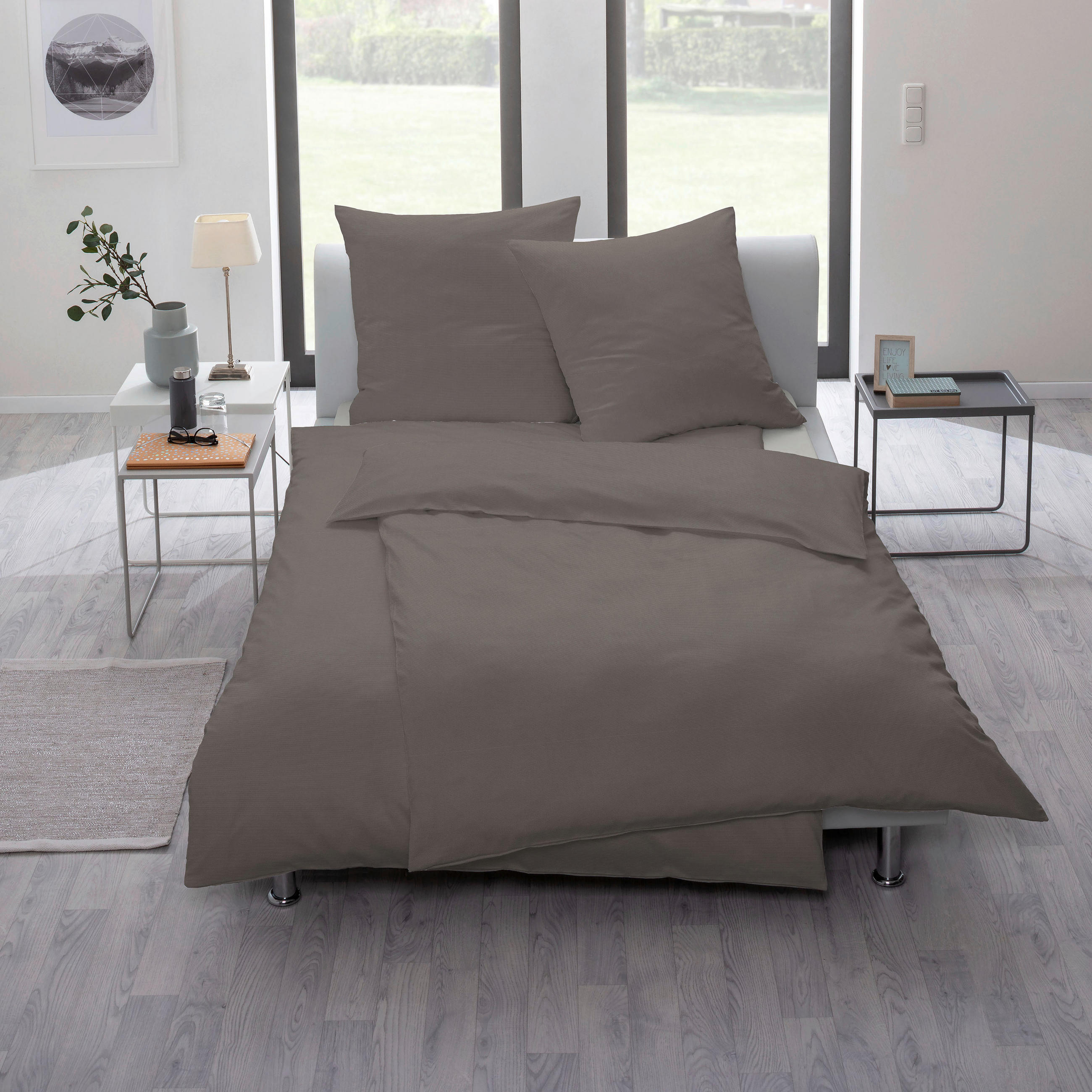 BETTWÄSCHE 155/220 cm Interlock-Jersey  - Taupe, Basics, Textil (155/220cm) - Estella