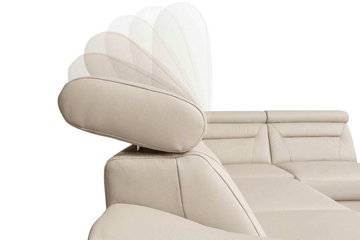 ECKSOFA Lederlook Echtleder Creme  - Wengefarben/Creme, Design, Leder/Holz (212/260cm) - Celina Home