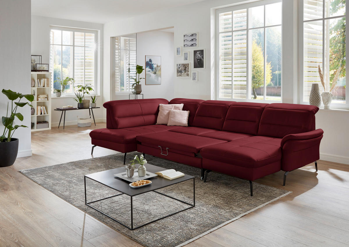 WOHNLANDSCHAFT in Echtleder Rot  - Rot/Schwarz, Design, Leder/Metall (206/336/181cm) - Beldomo Speed