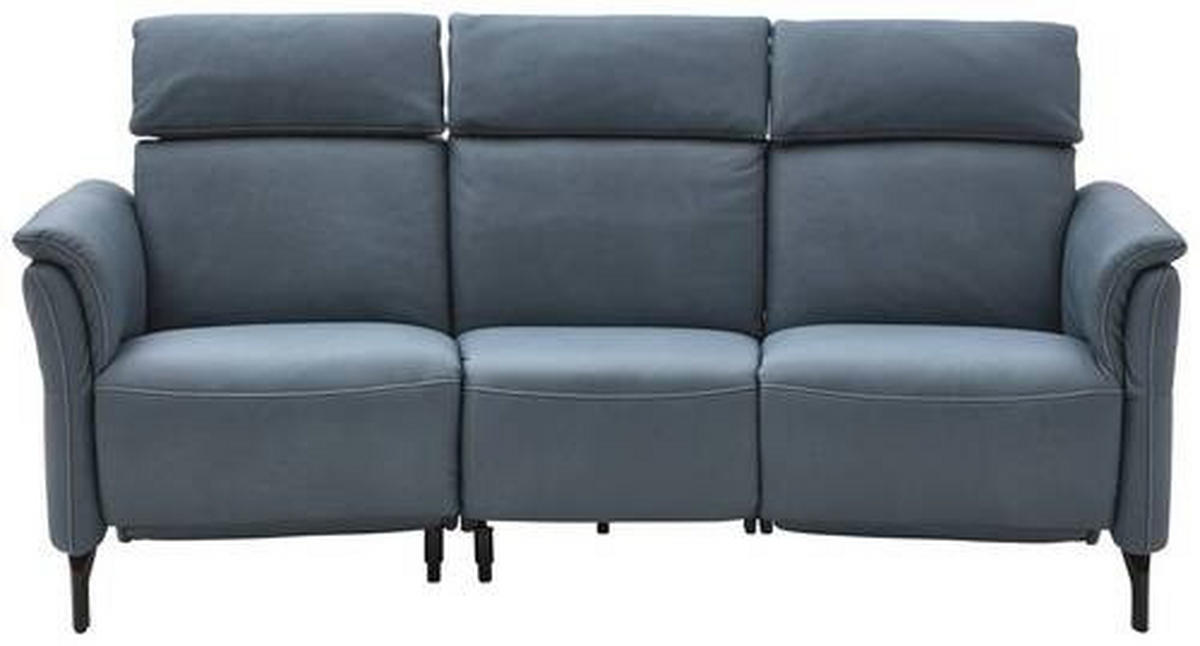 TRAPEZSOFA in Echtleder Graublau  - Graublau/Schwarz, KONVENTIONELL, Leder/Metall (221/103/95cm) - Dieter Knoll