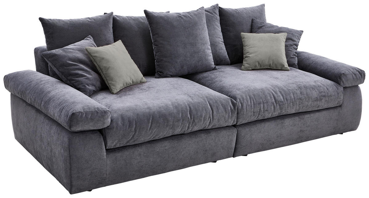 BIGSOFA Feincord Anthrazit, Grau  - Anthrazit/Schwarz, Design, Kunststoff/Textil (260/90/140cm) - Carryhome