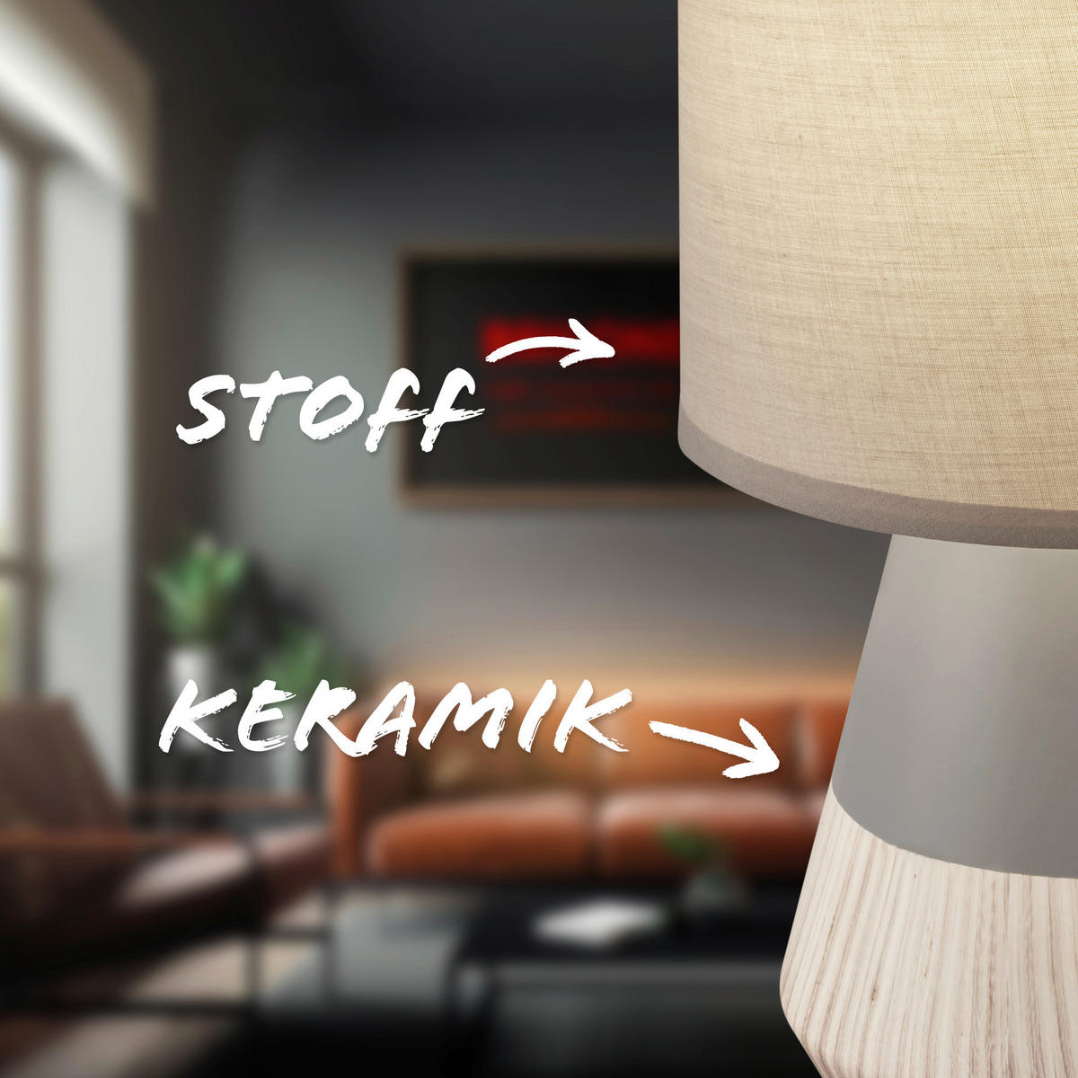 LED ASZTALI LÁMPA - szürke, Basics, textil/fa (18/34cm)
