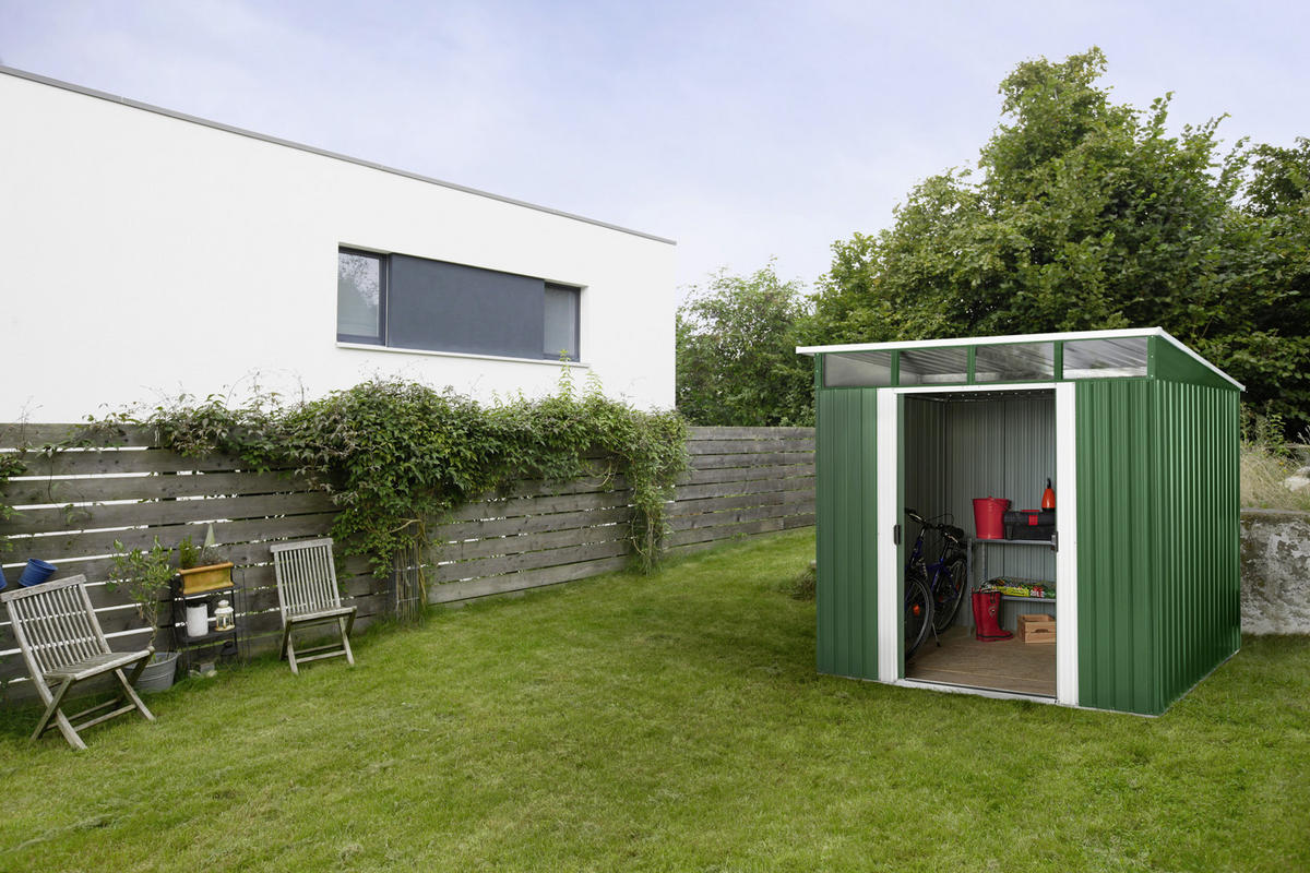 GERÄTEHAUS 238/203/278 cm  - Weiß/Grün, Basics, Metall (238/203/278cm)