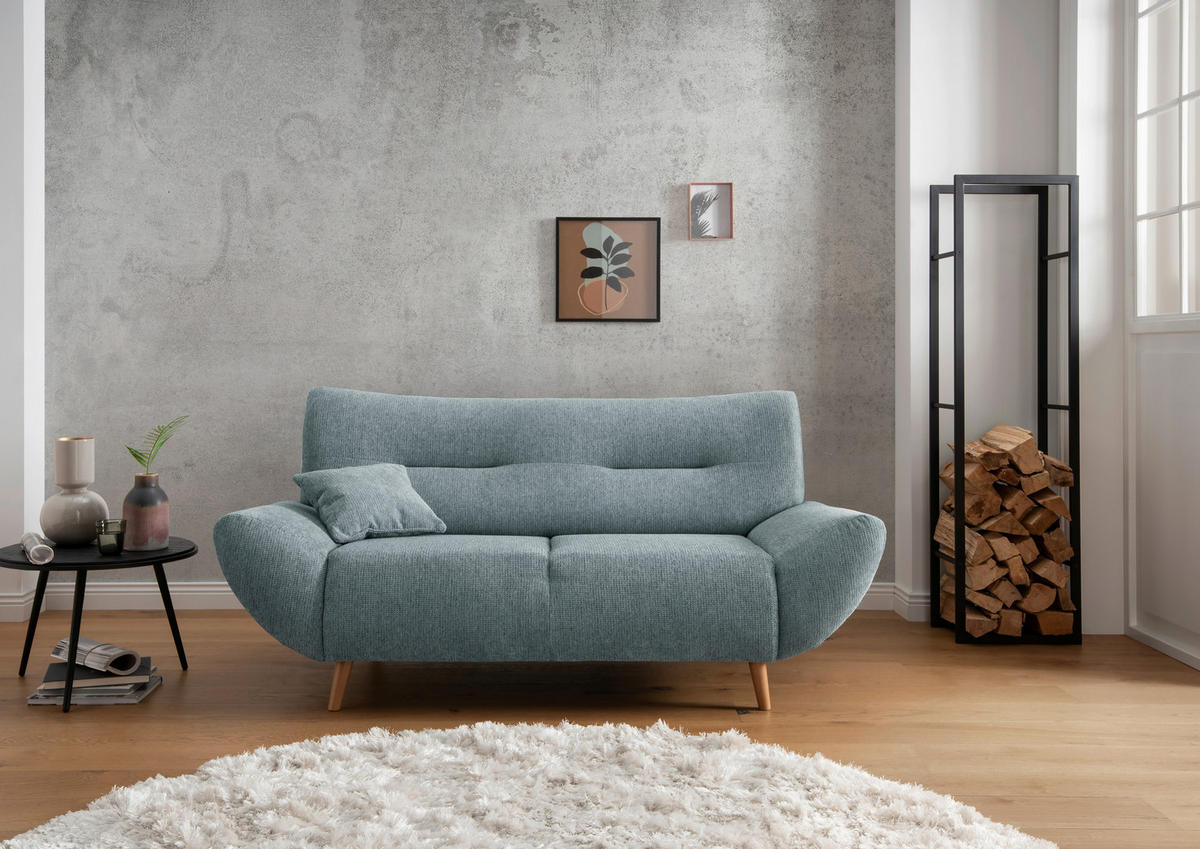 2-SITZER-SOFA in Chenille Blau  - Wildeiche/Blau, Modern, Holz/Textil (173/81/90cm) - MID.YOU
