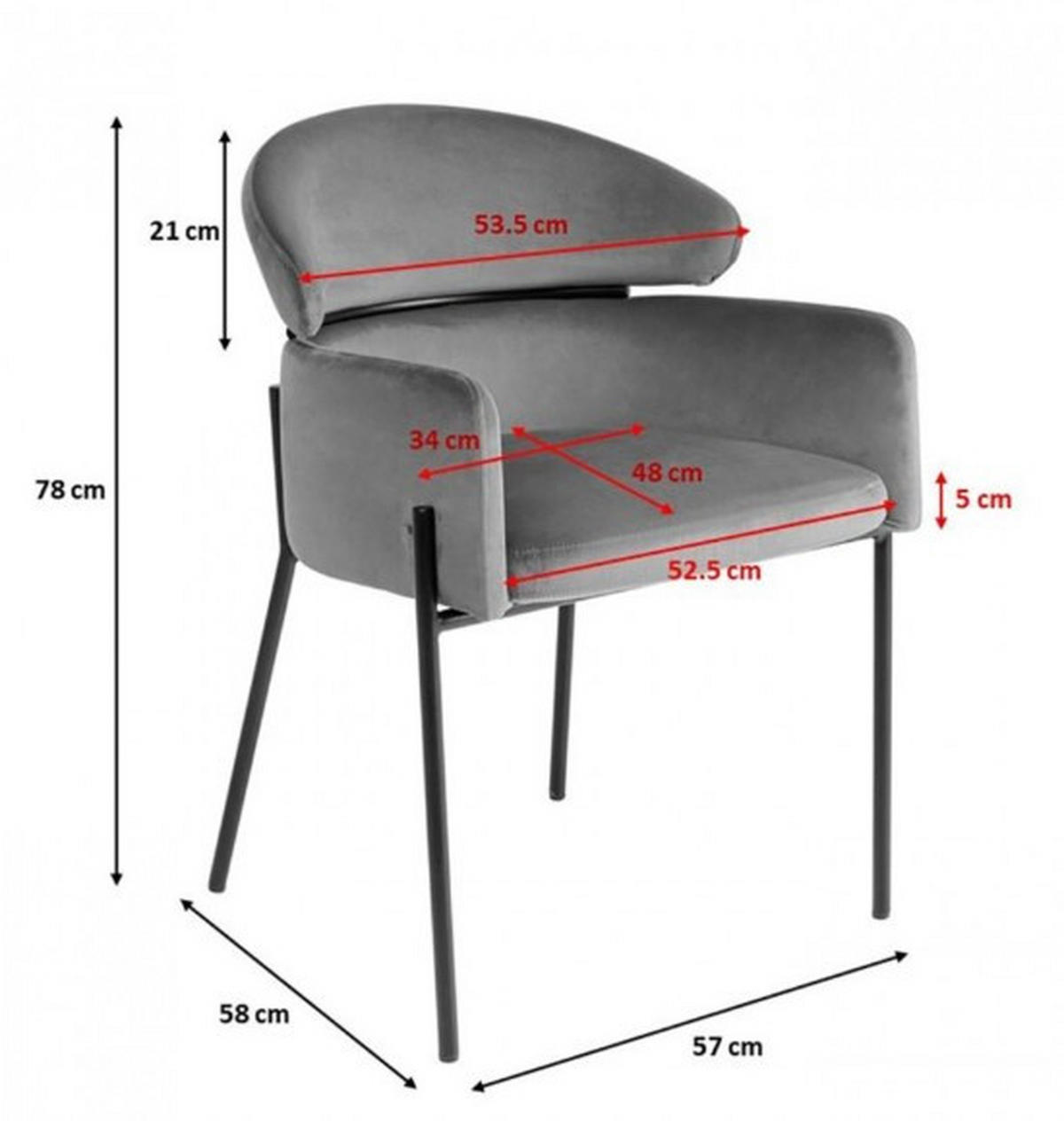 ARMLEHNSTUHL  in Stahl Samt  - Schwarz/Orange, Design, Textil/Metall (54/78/61cm) - Kare-Design