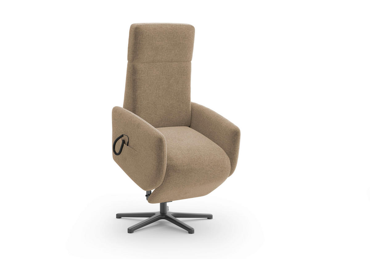 RELAXSESSEL Flachgewebe Aufstehhilfe    - Hellbraun/Schwarz, KONVENTIONELL, Textil/Metall (71/110/82cm) - Sit & More