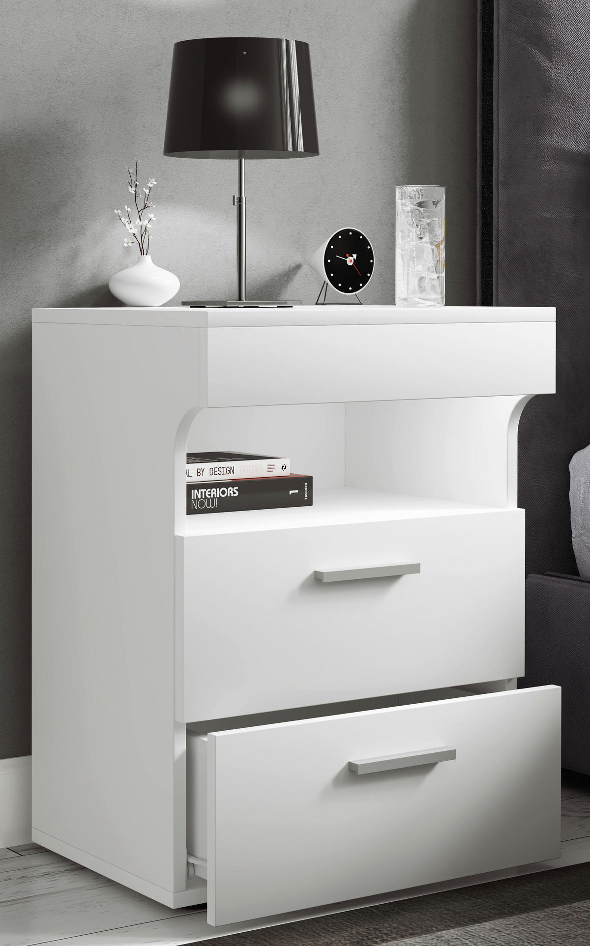NACHTSCHRANK 45/61/39 cm  - Silberfarben/Schwarz, MODERN, Holzwerkstoff/Kunststoff (45/61/39cm) - MID.YOU