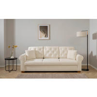 SCHLAFSOFA in Bouclé Creme  - Buchefarben/Creme, Design, Holz/Textil (240/94/98cm) - MID.YOU