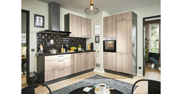 ECKKÜCHE 220/120 cm  in Graphitfarben, Schwarz, Tannenholzfarben  - Tannenholzfarben/Schwarz, Design, Holzwerkstoff/Metall (220/120cm) - Xora