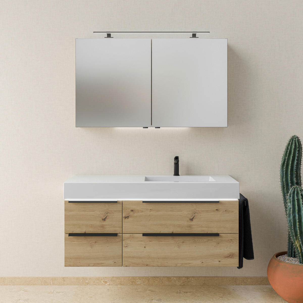 WASCHTISCHKOMBI 127 cm  - Schwarz/Weiß, KONVENTIONELL, Holzwerkstoff/Stein (127cm) - Dieter Knoll