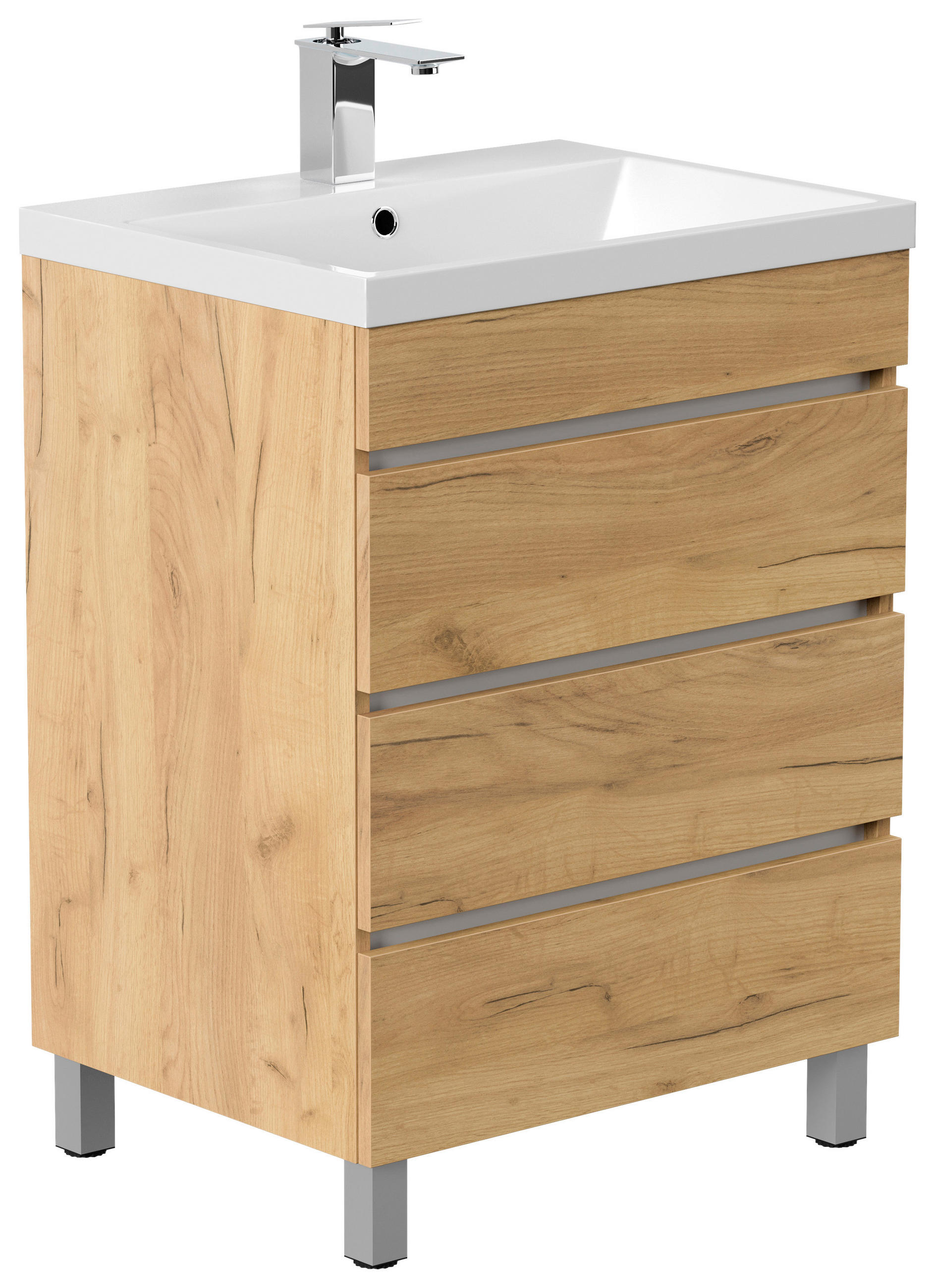 WASCHTISCHKOMBI 60 cm  - Eichefarben/Weiß, Basics, Holzwerkstoff/Stein (60cm) - MID.YOU