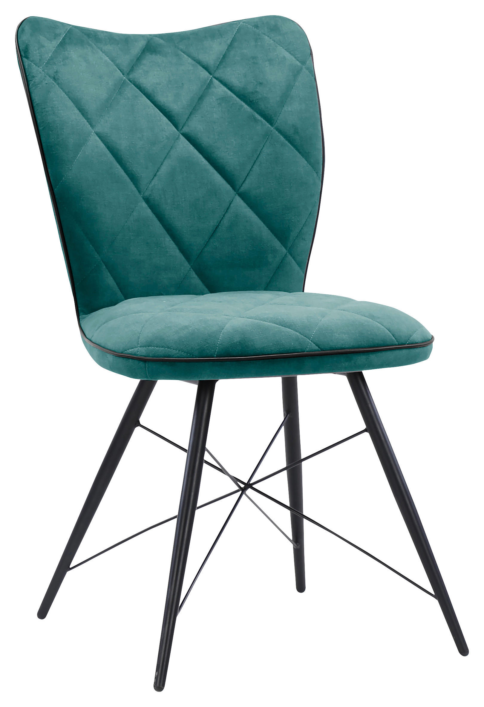 STUHL  in Webstoff  - Petrol/Schwarz, Design, Textil/Metall (48/89/62cm) - Hom`in