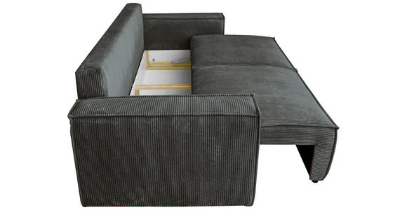 SCHLAFSOFA Cord Graphitfarben Zierkissen, Rückenkissen, Armlehnenkissen, Bettkasten, Schlaffunktion, Rücken echt, Liegefläche im Originalstoff  - Schwarz/Graphitfarben, KONVENTIONELL, Kunststoff/Textil (240/89/100cm) - Carryhome