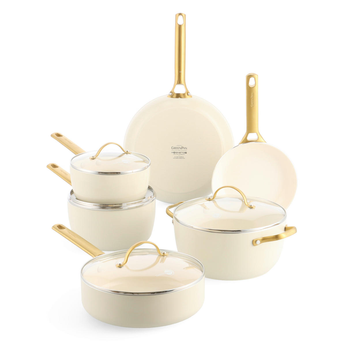KOCHTOPFSET Padova Reserve 6-teilig  - Goldfarben/Creme, Basics, Glas/Metall - GreenPan