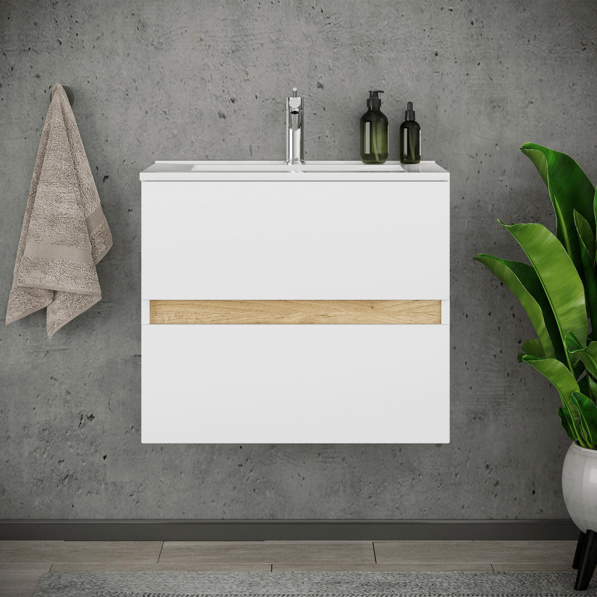 BADEZIMMER 2-teilig  in  - Honigeiche/Weiß, Trend, Keramik/Holzwerkstoff (61/51/47cm) - MID.YOU