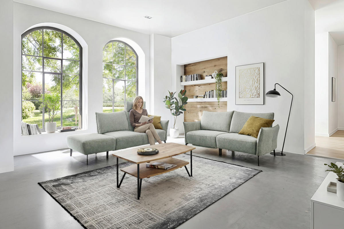 3-SITZER-SOFA Chenille Greige  - Greige/Schwarz, Konventionell, Textil/Metall (184/90/92cm) - Elegando