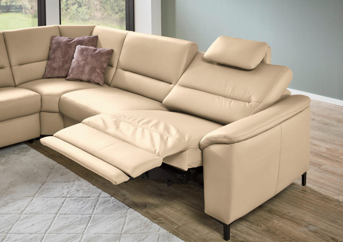 ECKSOFA  in Echtleder Beige  249/290 cm  - Beige/Schwarz, KONVENTIONELL, Leder/Metall (249/290cm) - Beldomo Premium