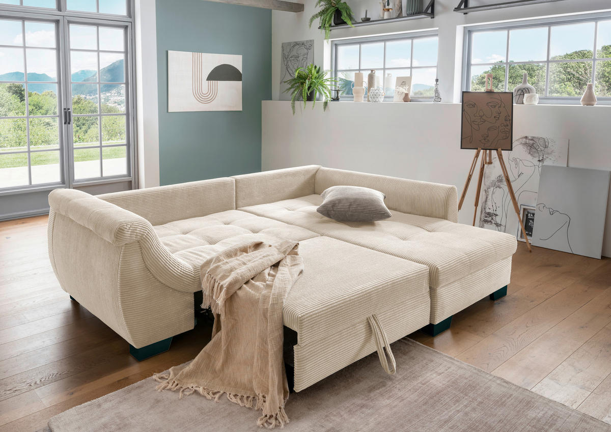 KUTNA GARNITURA tekstil  bež   - sivo-smeđa/bež, Design, tekstil/drvo (250/190cm) - MID.YOU