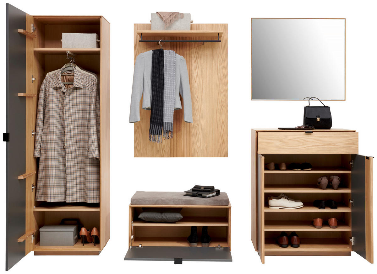 GARDEROBE 6-teilig  in 250/200/42 cm  - Eichefarben/Grau, Natur, Holz/Holzwerkstoff (250/200/42cm) - Linea Natura