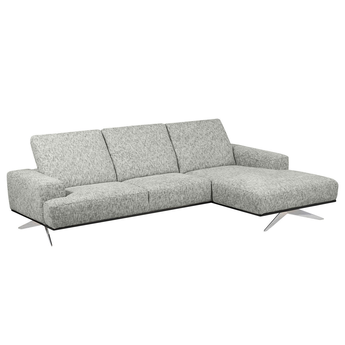 ECKSOFA PORTLAND in Struktur Grau Kopfteilverstellung  295/187 cm  - Chromfarben/Grau, Design, Holz/Textil (295/187cm) - Livetastic