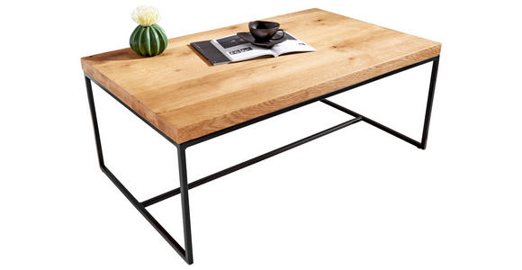 COUCHTISCH Eiche massiv 100/60/40 cm rechteckig Schwarz, Eichefarben  - Eichefarben/Schwarz, Design, Holz/Metall (100/60/40cm) - Novel