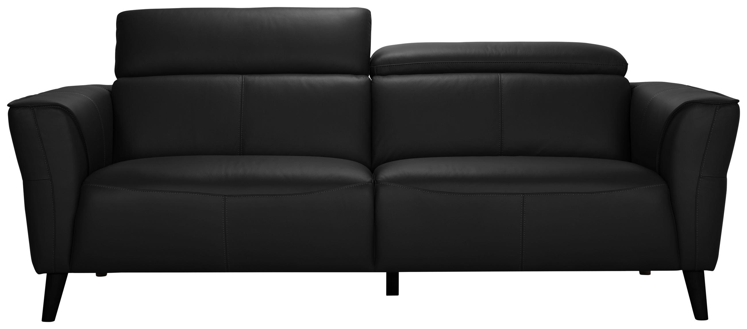 3-SITZER-SOFA Echtleder Schwarz  - Schwarz, KONVENTIONELL, Leder/Holz (212/92,5/96,5cm) - MID.YOU