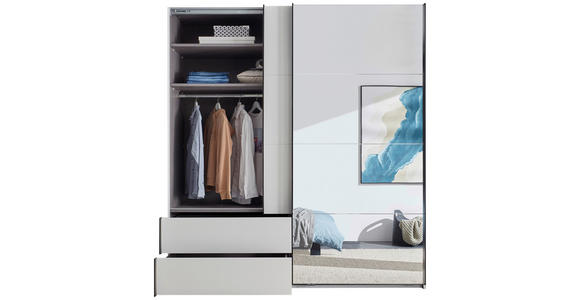 SCHWEBETÜRENSCHRANK  in Schwarz, Weiß  - Schwarz/Weiß, MODERN, Glas/Holzwerkstoff (215/225,5/60,5cm) - Xora