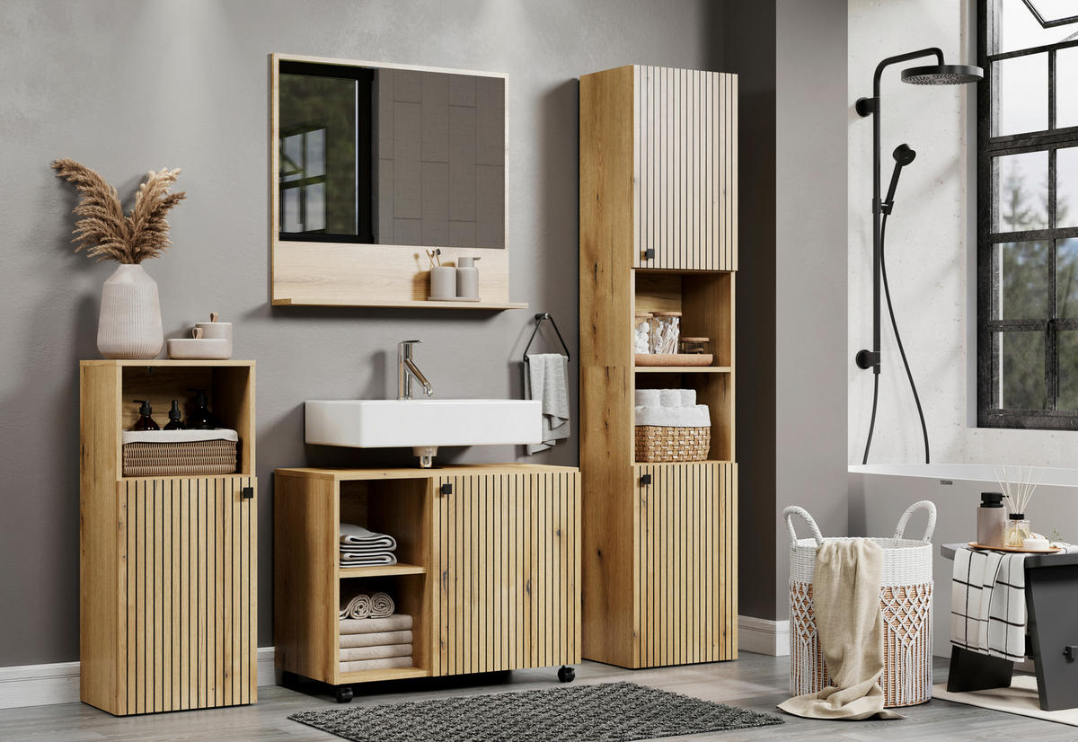 BADEZIMMER 4-teilig  in  - Eichefarben/Schwarz, Trend, Holzwerkstoff/Kunststoff (180/186/42cm) - MID.YOU