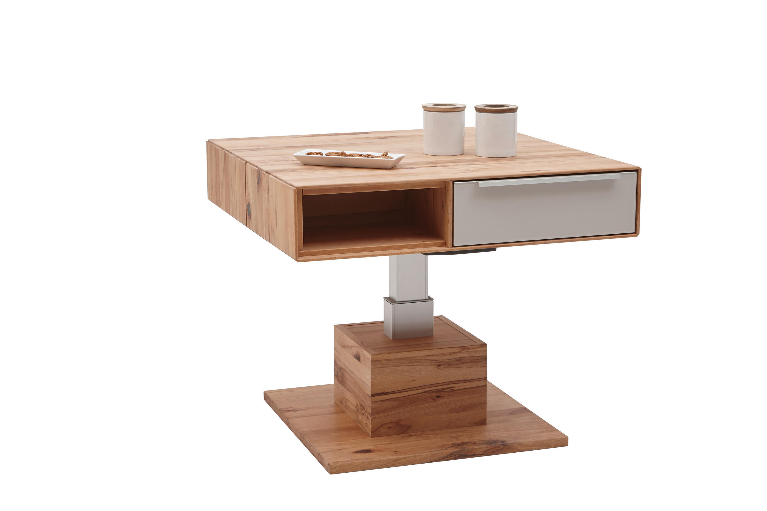 Thumbnail - Valnatura Couchtisch, Schlamm, Buche, Holz, Glas, Kernbuche, massiv, 2 Schublade(n) Schubladen, quadratisch, Säule, Bode...