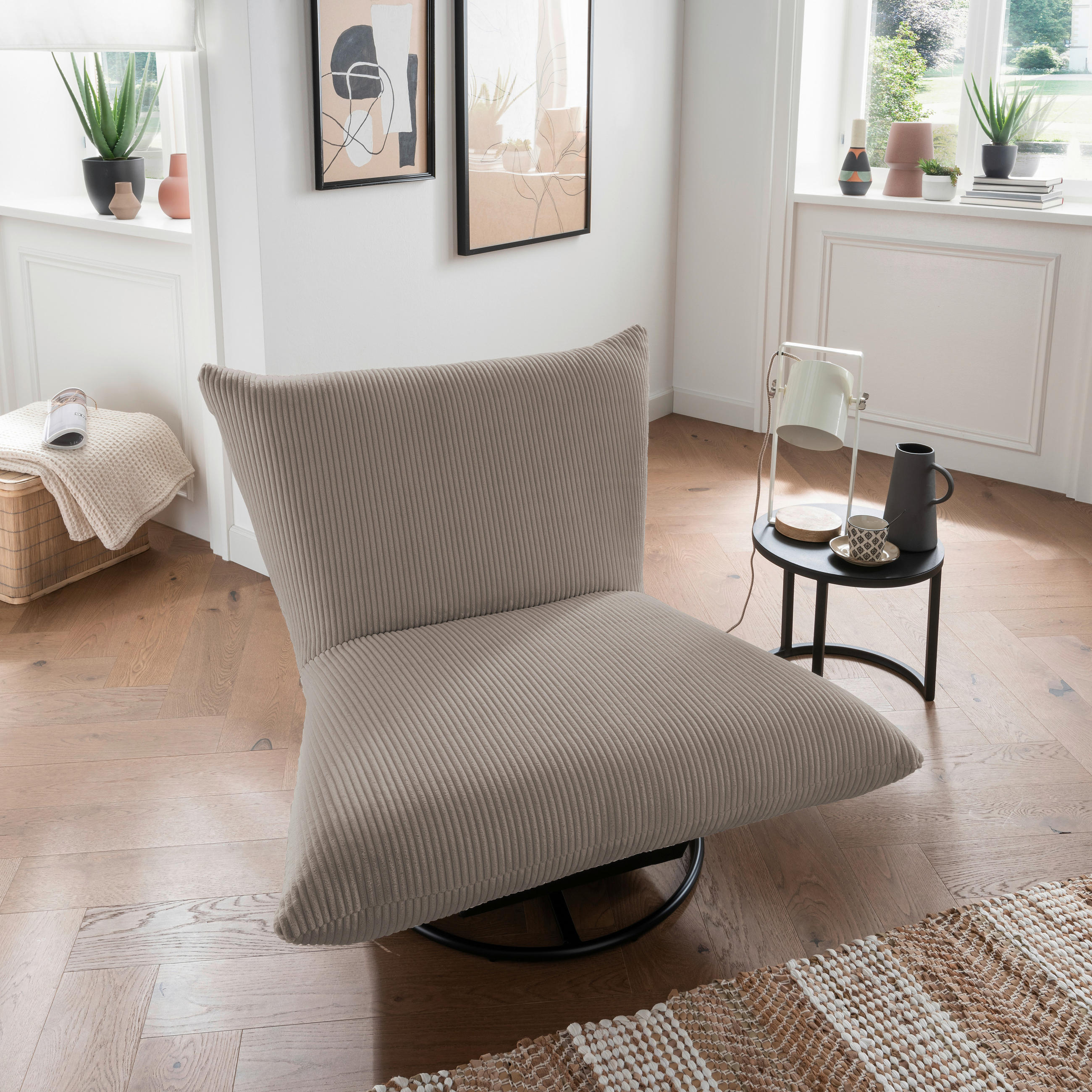 RELAXSESSEL in Textil Graubraun  - Graubraun/Schwarz, Design, Textil/Metall (100/78/96cm) - Livetastic