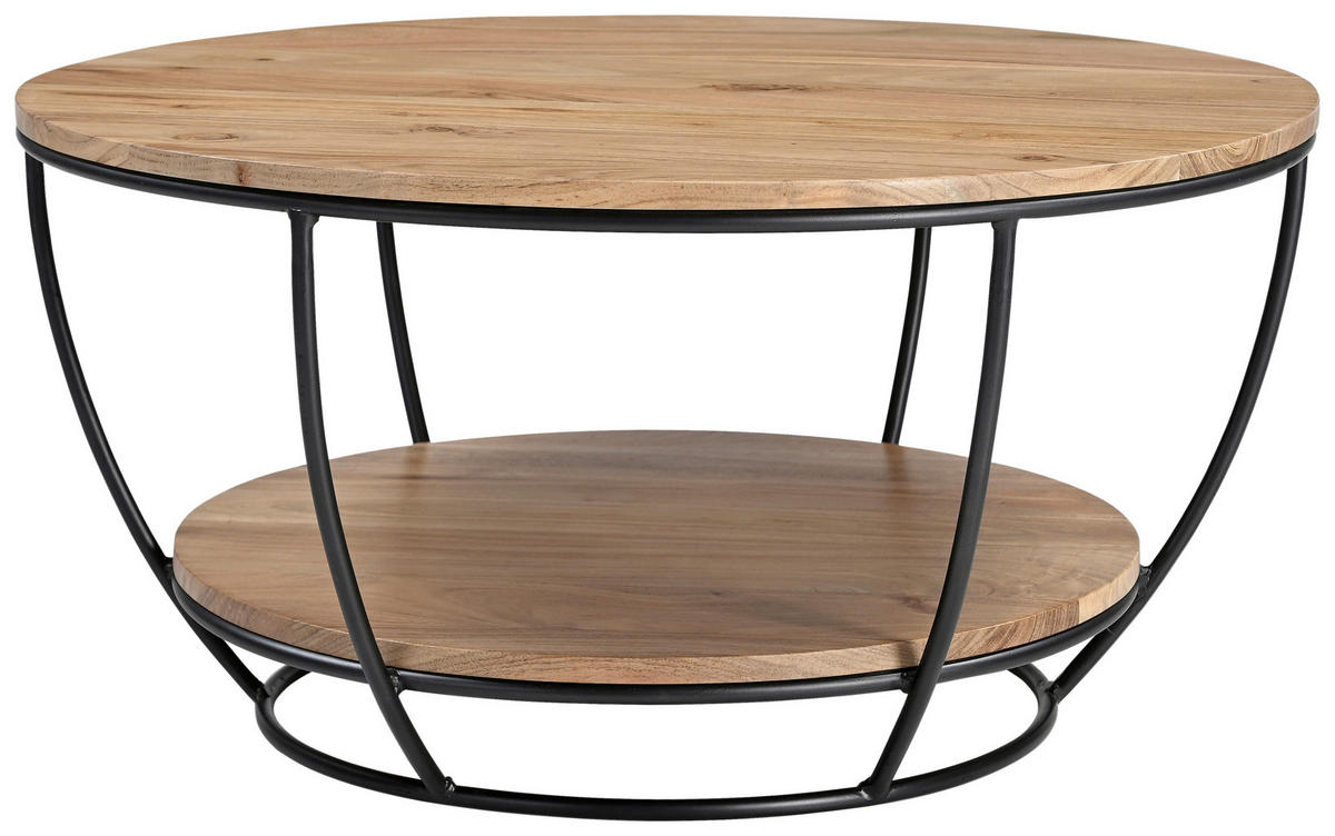 COUCHTISCH Akazie massiv 80/40/80 cm rund Schwarz, Akaziefarben  - Schwarz/Akaziefarben, Design, Holz/Metall (80/40/80cm) - Carryhome